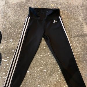 Black Adidas leggings with white stripe